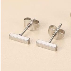 Dainty Silver Bar Stud Earring Minimalist Everyday Jewelry Hypoallergenic Modern